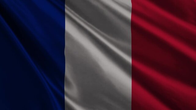 Realistic France Flag Waving in Wind 4K Loop Animation, French National Flag Background