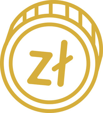 Polish Zloty Minimalist Gold Coin Line Art Icon