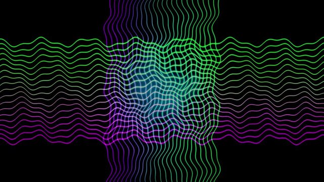 Intersecting neon wave lines forming a distorted grid