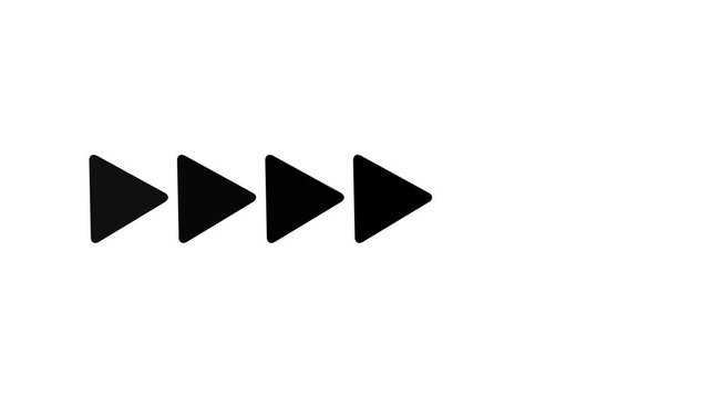 Fast forward white and red or black symbols icon animation on black and white background. Fast forward sign moving forward 4k animation.
