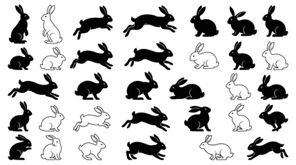 Obraz premium Collection of Rabbit Silhouettes and Line Drawings