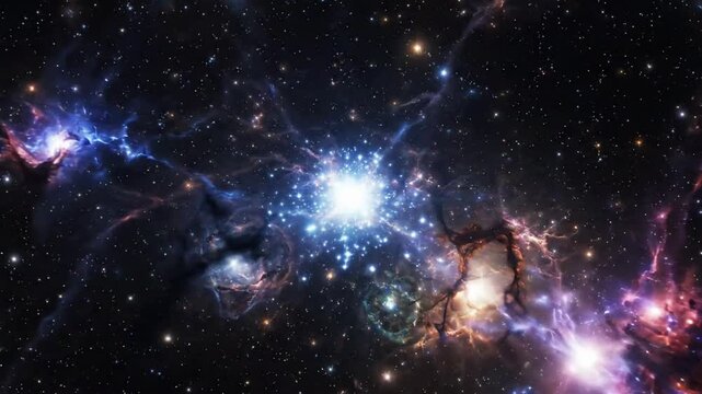 Big Bang in space shows the birth of the universe through a massive explosion of energy and matter