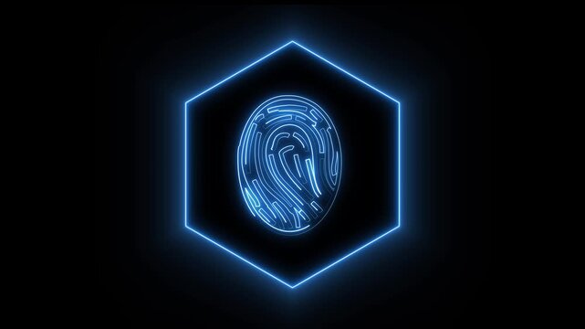 Biometric identity scan animation locks account validation parameters inside neon shapes. Secure fingerprint checking consoles deploy a biometric identity scan animation framework.