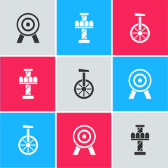 Set Target, Attraction carousel and Unicycle or one wheel bicycle icon. Vector © Oksana