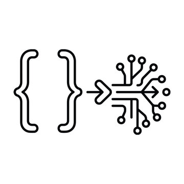 AI programming code and neural network algorithm vector icon