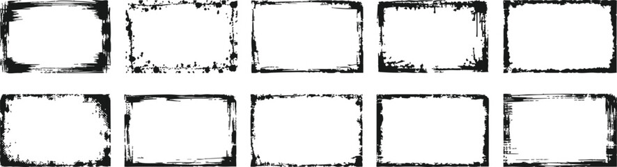 Obraz premium Grunge border frames collection. Distressed rectangular edges for vintage photo overlays.