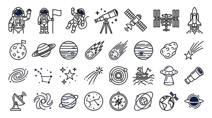 Space Exploration Icons: Astronauts, Planets, and Galaxies © vinci