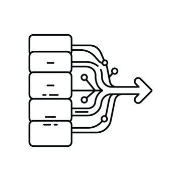 Database server data extraction and network flow vector icon
