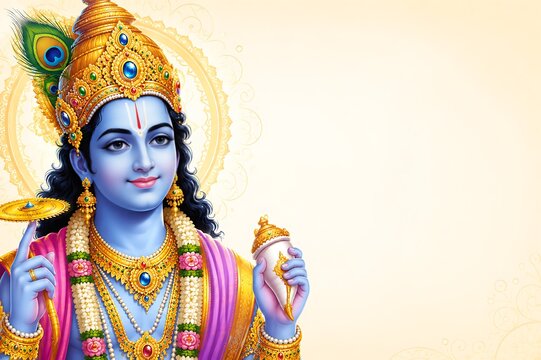 Lord Vishnu on Vaikunth Ekadashi, Krishna/Krushna Janmashtami, Ram Navami, Narsimha Jayanti, Onam, Ekadashi Vrat, Ananta Chaturdashi, Tulasi Vivah, Nirjala Ekadashi, Varah Jayanti, Aashadhi Ekadashi