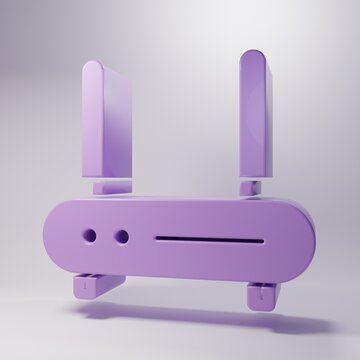 Purple Router and wi-fi signal icon isolated on grey background. Wireless ethernet modem router. Computer technology internet. Minimalism concept. 3D render illustration
