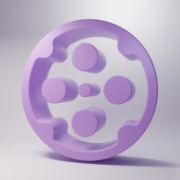 Purple Revolver cylinder icon isolated on grey background. Minimalism concept. 3D render illustration