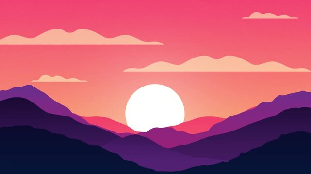 Looping Sunset Mountain Landscape Background with Scenic Nature Animation