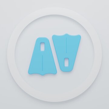 Blue Rubber flippers for swimming icon isolated on white background. Diving equipment. Extreme sport. Sport equipment. Minimalism concept. 3D render illustration