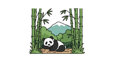 Giant panda sleeping in bamboo forest with mountain view © ardi