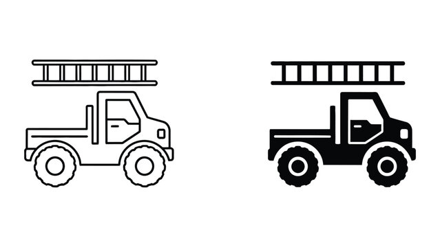 Construction site dump truck with ladder vector icon collection
