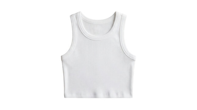 White ribbed crop top tank shirt isolated on transparent background