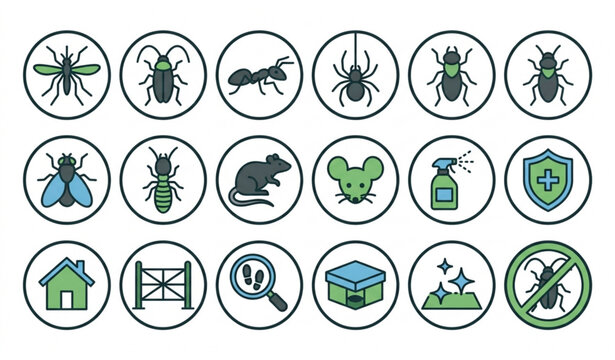 Minimal Pest and Insect Control Icons with Home Protection Symbols Vector Pack