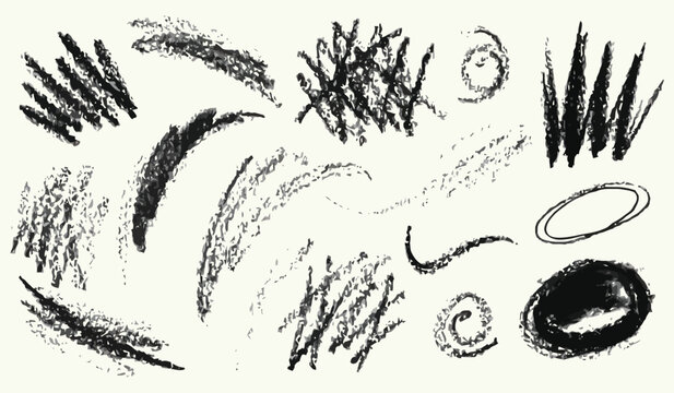 Collection of black charcoal scribbles and smudges on a light beige background