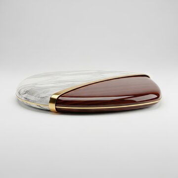 Elegant Glass and Wood Coaster with Gold Trim on White Background.