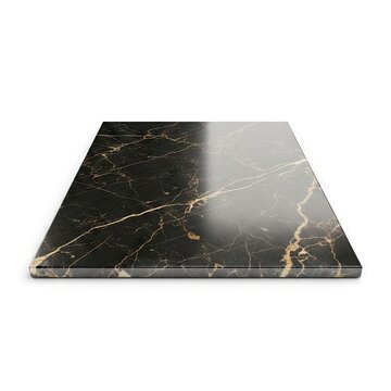 Elegant Black Marble Slab with Golden Veins Isolated on White Background.