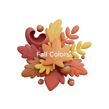 Vibrant Autumn Leaves and Acorns in a 3D Clay Style Illustration.
