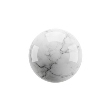 White Marble Sphere Isolated on White Background.