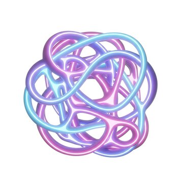 Abstract Neon Light Knot Sphere on White Background.