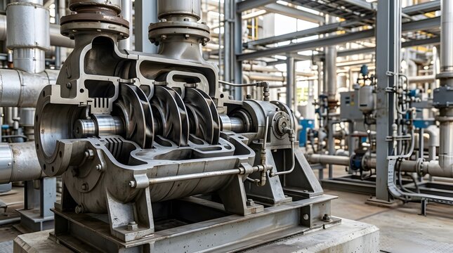industrial multistage centrifugal blower cutaway revealing internal impeller stages for high pressure process air handling systems