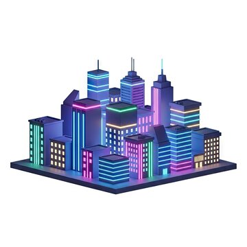 Futuristic Neon Cityscape Illustration with Glowing Buildings.