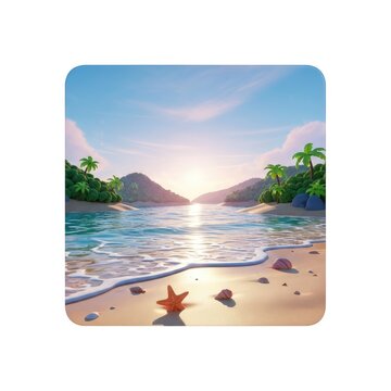 Vibrant Tropical Beach Sunset with Starfish and Palm Trees.