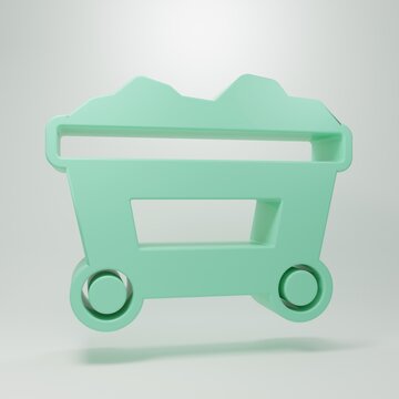 Green Mine cart with gold icon isolated on grey background. Minimalism concept. 3D render illustration