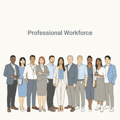 Fototapeta premium Diverse professional team, business people, workforce illustration, corporate group