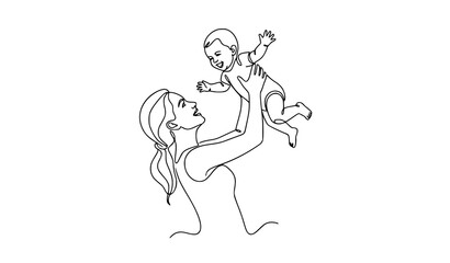 Obraz premium Elegant Mother and Baby Line Art for Mothers Day Vector Illustration EPS