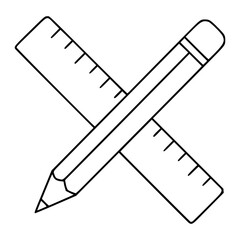 Naklejka premium Hand Drawn Crossed Pencil and Ruler Vector Line Art Icon Illustration for Education School Design Tools Drafting Measurement Graphic Linear Outline Stationery Supplies Creative Sketch