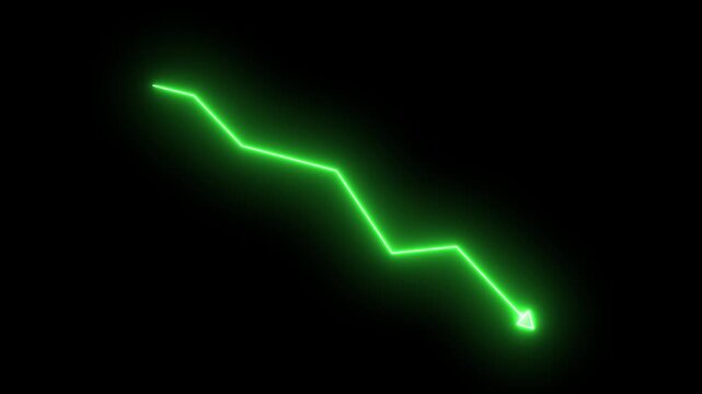 Global business neon line arrow animation. Abstract glowing neon line business graph growth arrow to down arrow 4k video animation ans and alpha channel.