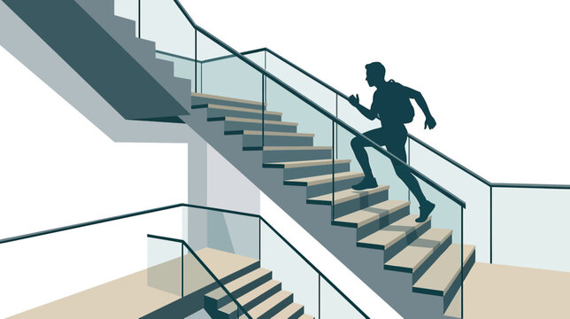 Man climbing stairs in modern building