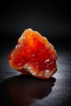 Close-up of ruby macro and red agate rough stone