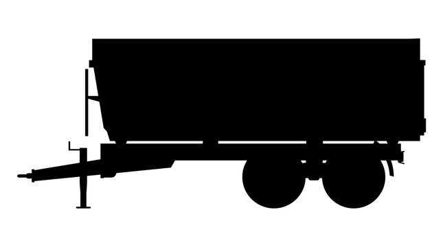 Black silhouette of a heavy agricultural dump trailer for farm transport