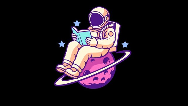 Astronaut Read a Book on Planet Isolated Illustration Video