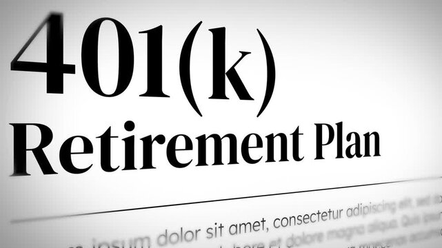 401(k) retirement plan text close-up with blurred background for financial planning and investment strategy concept 4k animation.