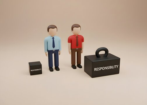 Comparison of the levels of responsibility of two office workers. Leadership, hierarchy, career development and organizational skills concept. Reflection on workplace roles and responsibilities.