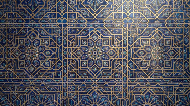 Seamless Moroccan zellige tile pattern in deep blue and white. Intricate Islamic mosaic design for modern interiors and digital textures.