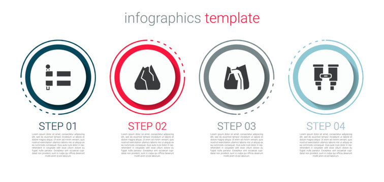 Set Flag of Iceland, Mountains, Waterfall and Binoculars. Business infographic template. Vector