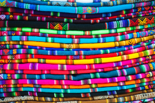 Textiles for sale in handicraft market, La Paz, Bolivia
