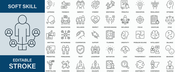 Soft Skill icon collection set. Editable stroke. Vector illustration. © ChestifyUnion