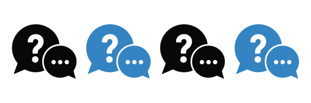 Speech bubble icon set representing communication questions dialogue black and blue styles vector illustration