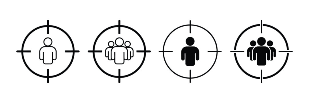 Target audience icon collection with circular variations for people groups customer segmentation marketing and demographic analysis