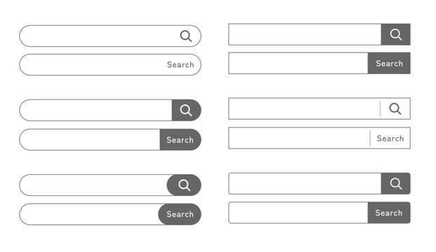 検索バーUIセット（角丸・長方形・虫眼鏡アイコン付きWebフォーム素材）