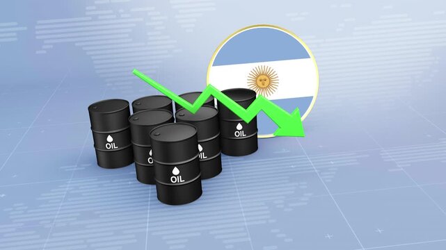 Argentina Crude Oil Price Decline with Oil Barrels and Downward Green Arrow