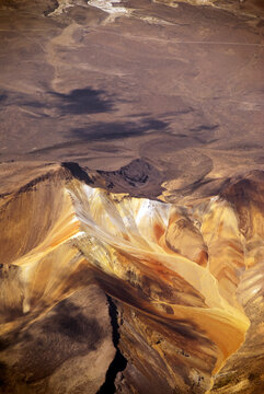 Bolivia, Inland, elevated view of isolated eroded rock formation